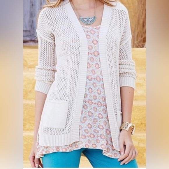 Matilda Jane Beige Knit Long Sleeve Sweater W/pockets Open Boho Cardigan Sz XS - Picture 1 of 7